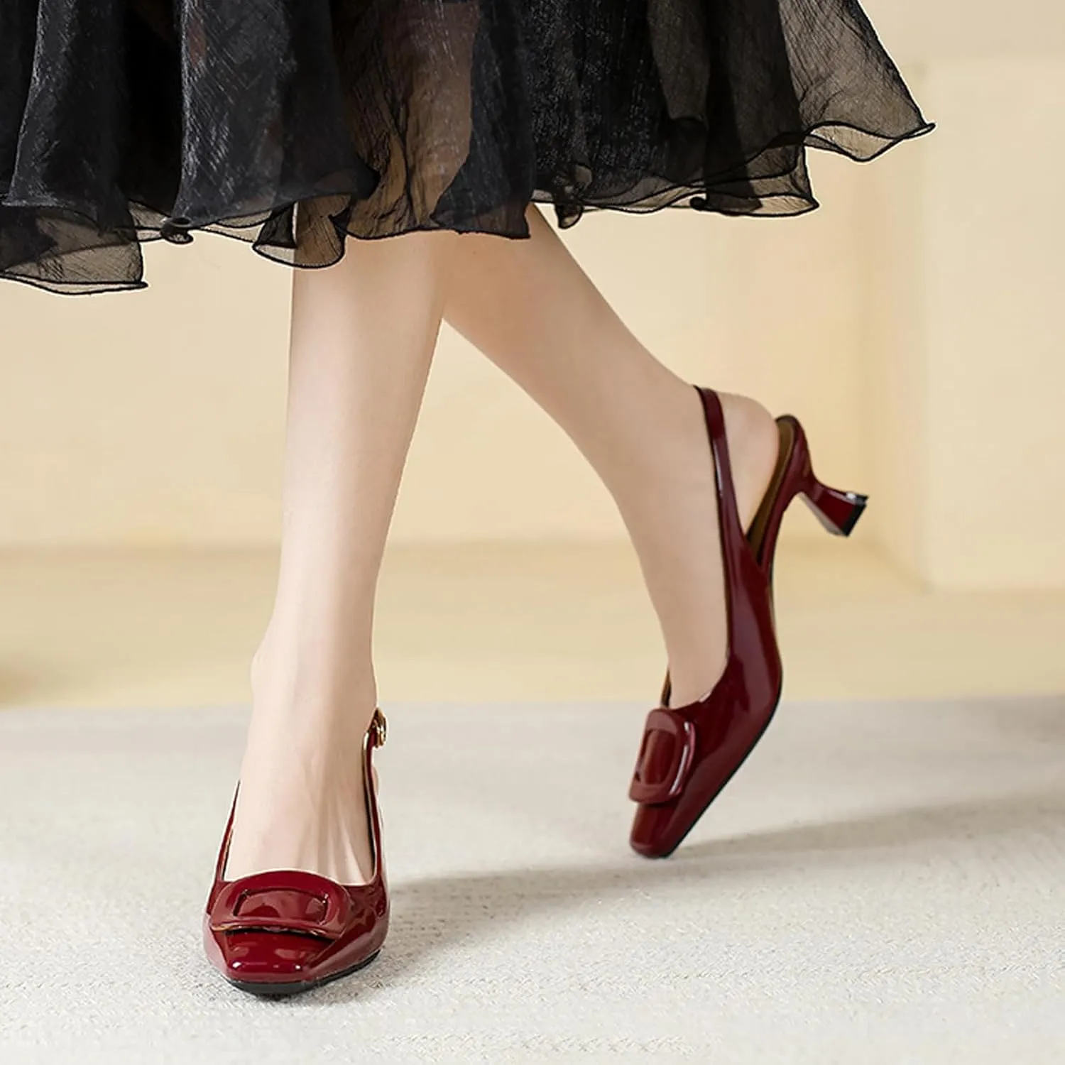 PURCHAWEE Women Slingback Heels Low Kitten Heel Closed Toe Dress Shoes Sexy Elegant Wedding Office Pumps