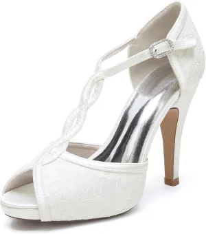 Roimaash Elegant Rhinestone Wedding Pumps Platform Peep Toe Embroidery