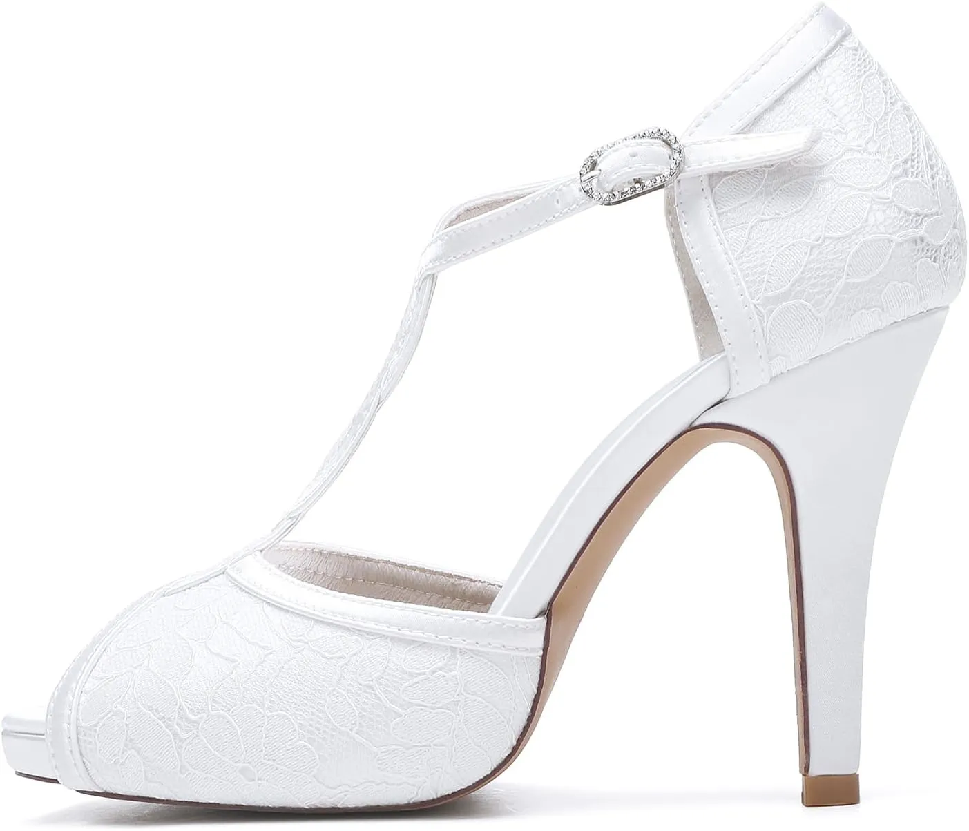 Roimaash Elegant Rhinestone Wedding Pumps Platform Peep Toe Embroidery