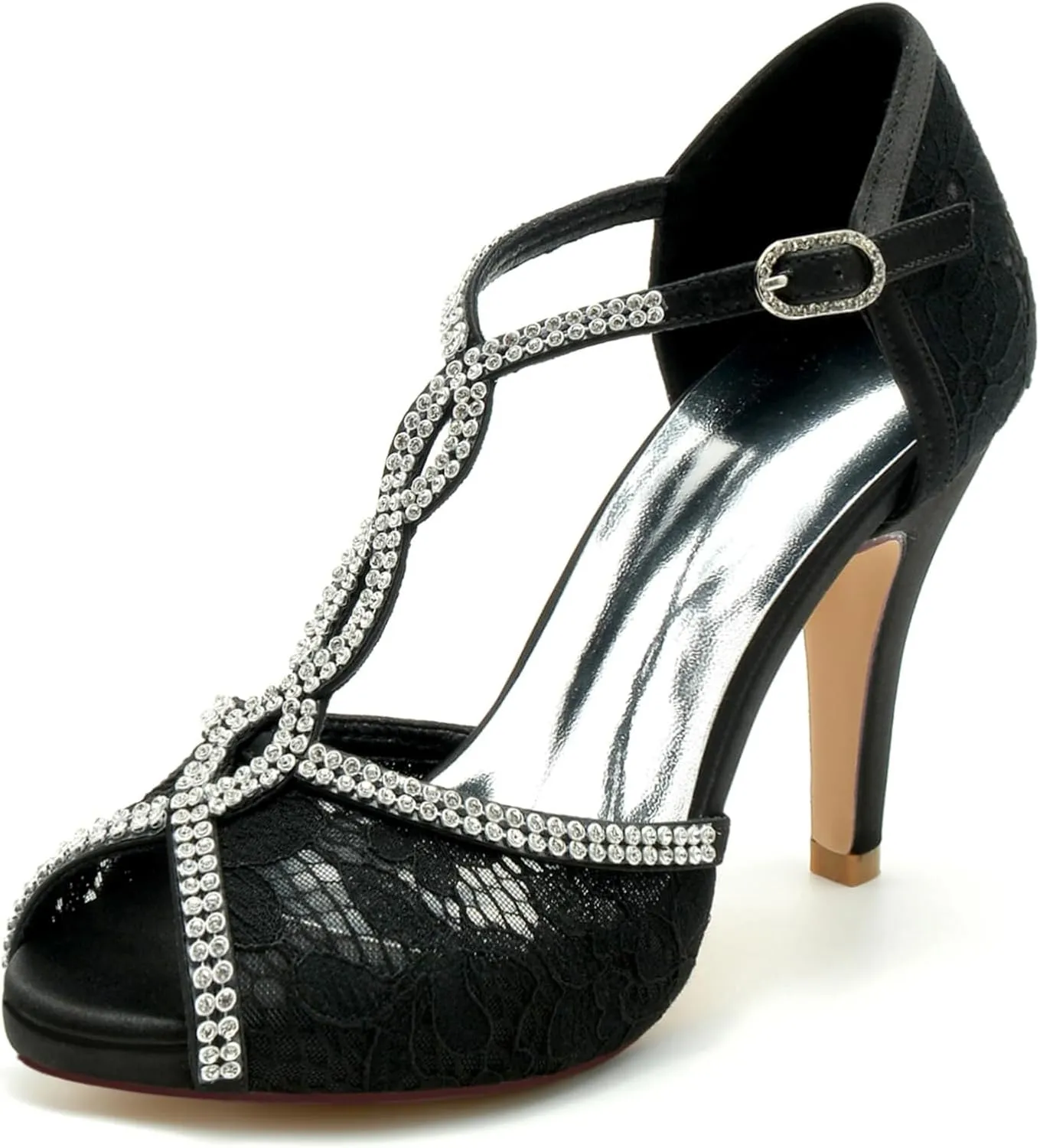 Roimaash Elegant Rhinestone Wedding Pumps Platform Peep Toe Embroidery