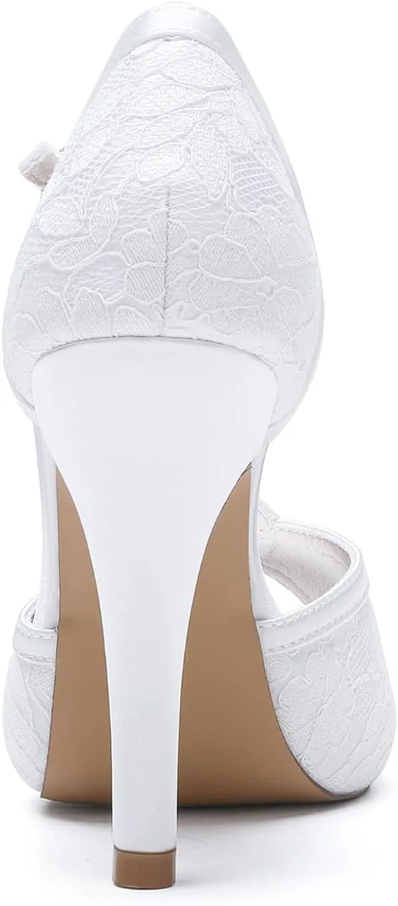 Roimaash Elegant Rhinestone Wedding Pumps Platform Peep Toe Embroidery