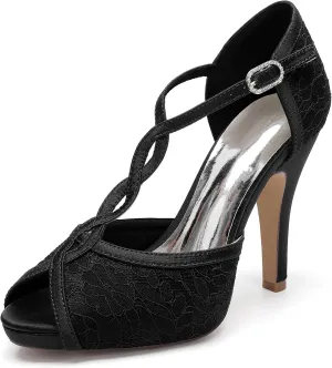 Roimaash Elegant Rhinestone Wedding Pumps Platform Peep Toe Embroidery
