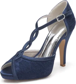 Roimaash Elegant Rhinestone Wedding Pumps Platform Peep Toe Embroidery