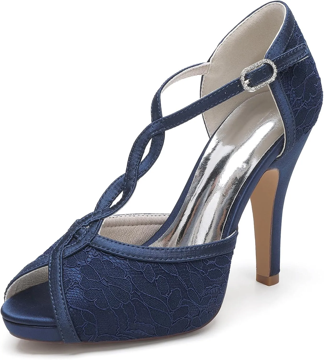 Roimaash Elegant Rhinestone Wedding Pumps Platform Peep Toe Embroidery