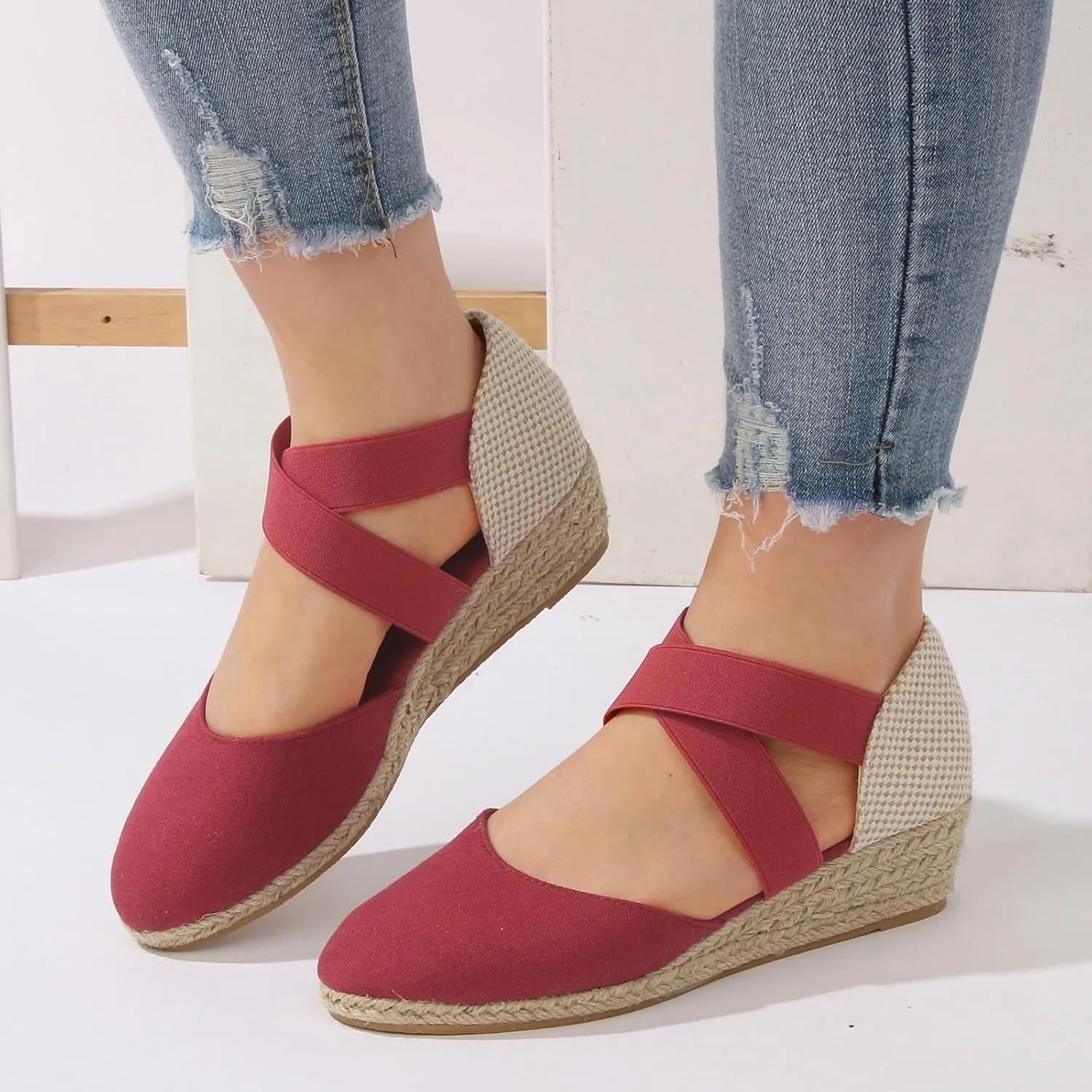 Roorsily Summer Versatile Sandals for Women Classic Slip On Thick High Heeled Sandals Casual Sandals Closed Toe Shoes