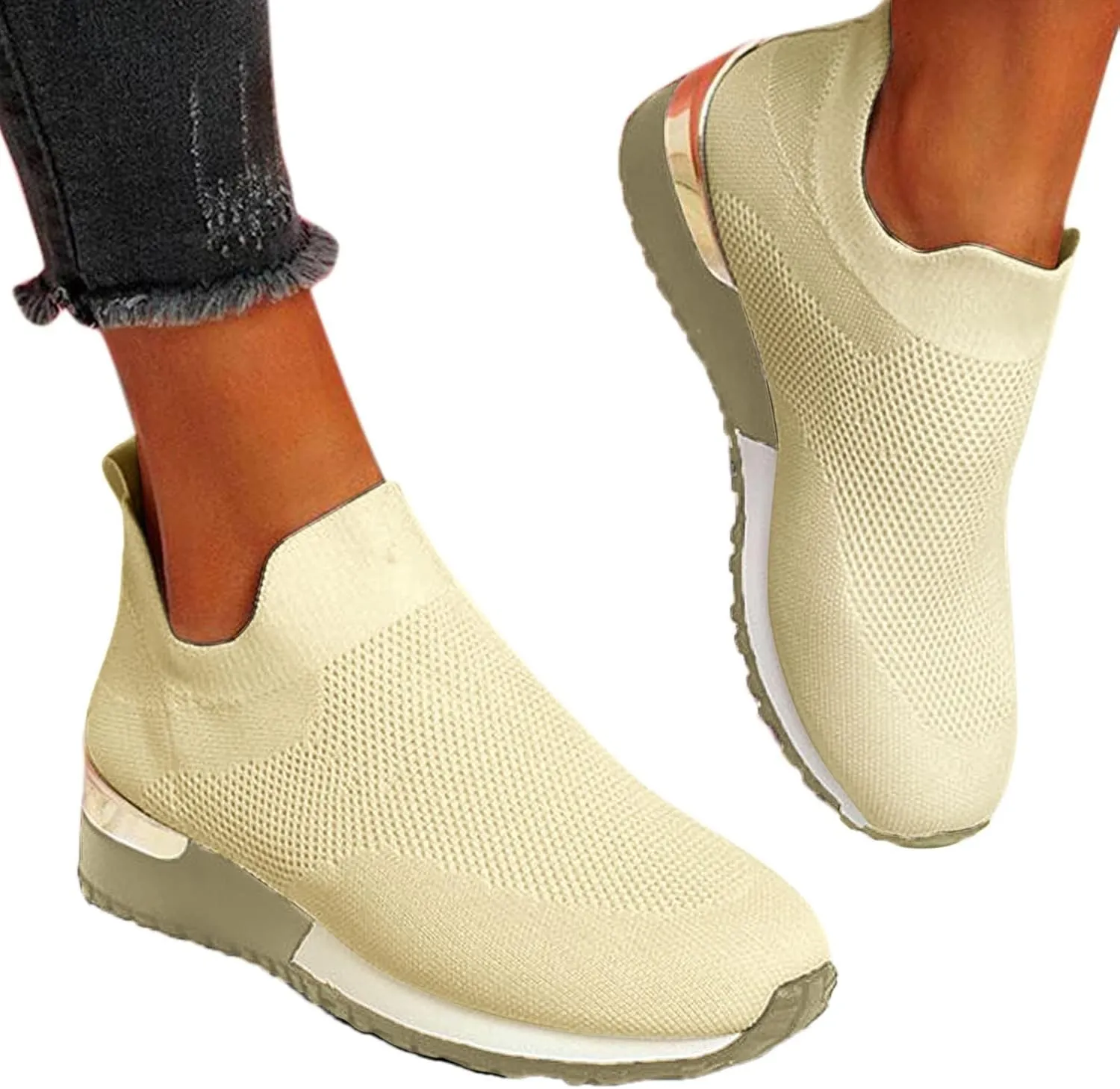 Running Shoes Womens Lightweight White Platform Sneakers Womens Walking Shoes Comfortable & Lightweight Loafers for Men Womens Slip On Sneakers with Arch Support
