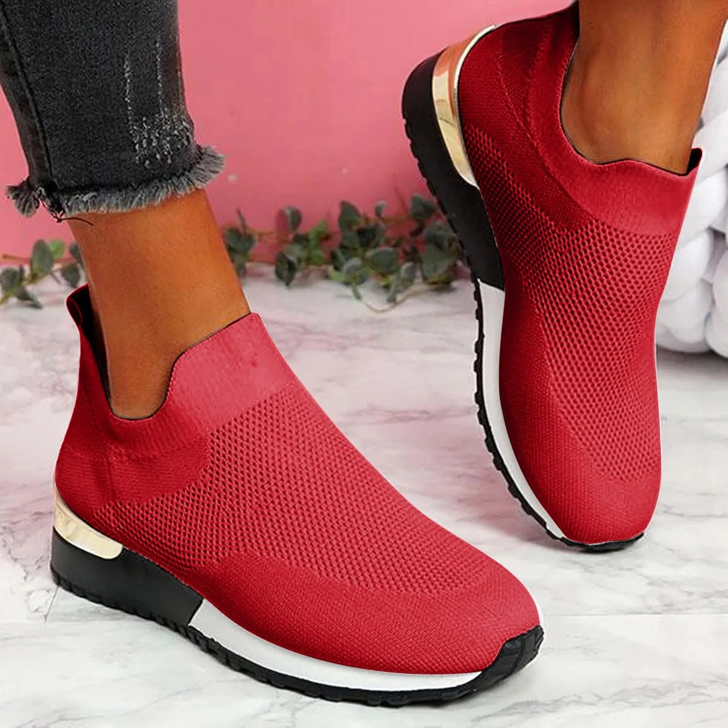 Running Shoes Womens Lightweight White Platform Sneakers Womens Walking Shoes Comfortable & Lightweight Loafers for Men Womens Slip On Sneakers with Arch Support