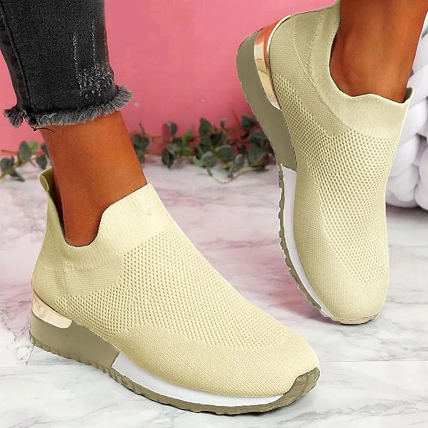 Running Shoes Womens Lightweight White Platform Sneakers Womens Walking Shoes Comfortable & Lightweight Loafers for Men Womens Slip On Sneakers with Arch Support