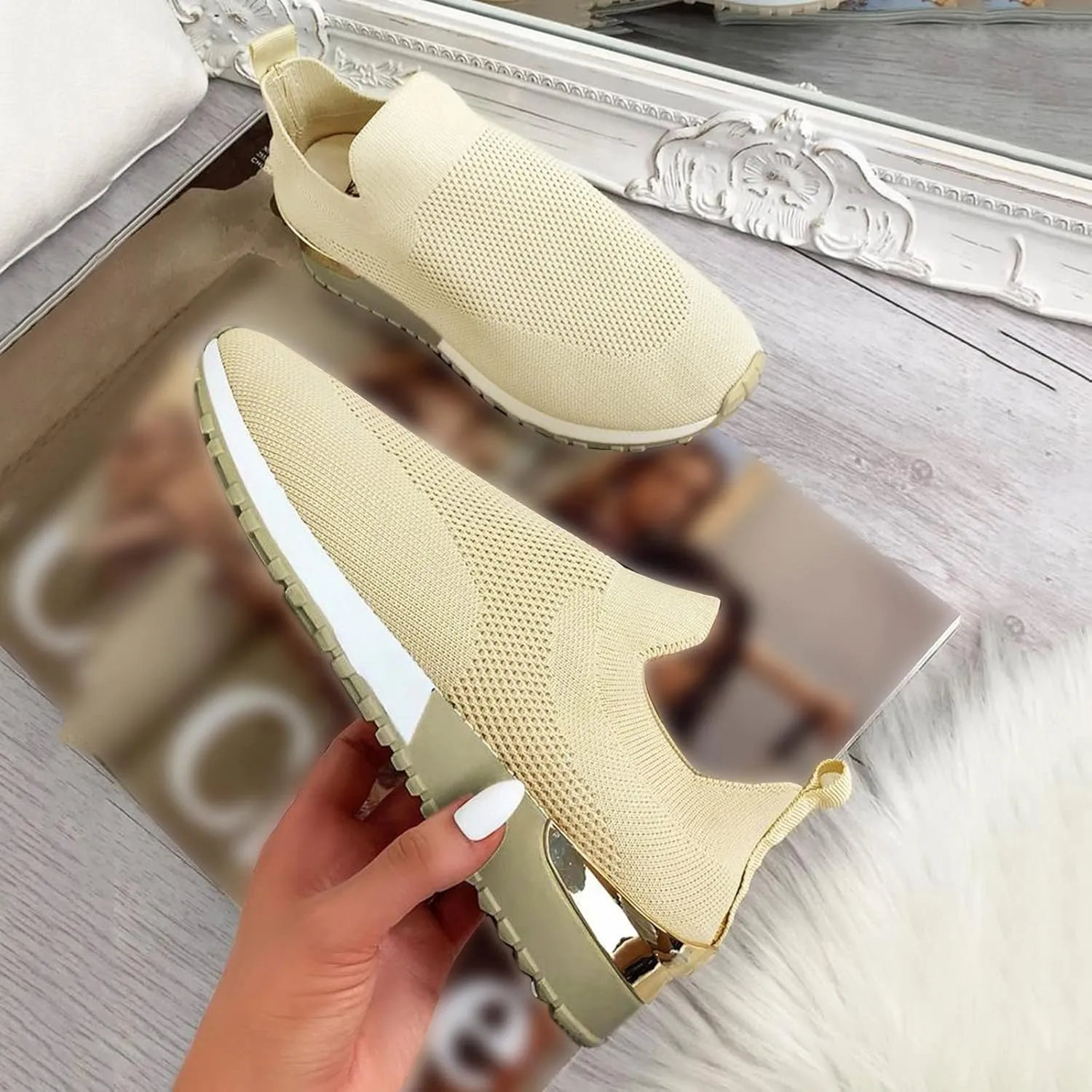 Running Shoes Womens Lightweight White Platform Sneakers Womens Walking Shoes Comfortable & Lightweight Loafers for Men Womens Slip On Sneakers with Arch Support
