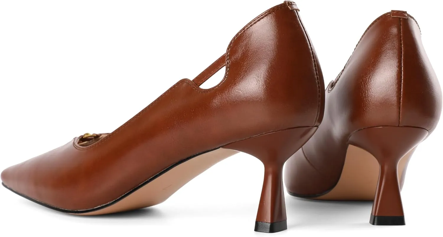 SAMMITOP Women's Kitten Heel Pumps Square Toe Low Heels Comfortable Elegant Office Work Dress Shoes 2.5 Inch