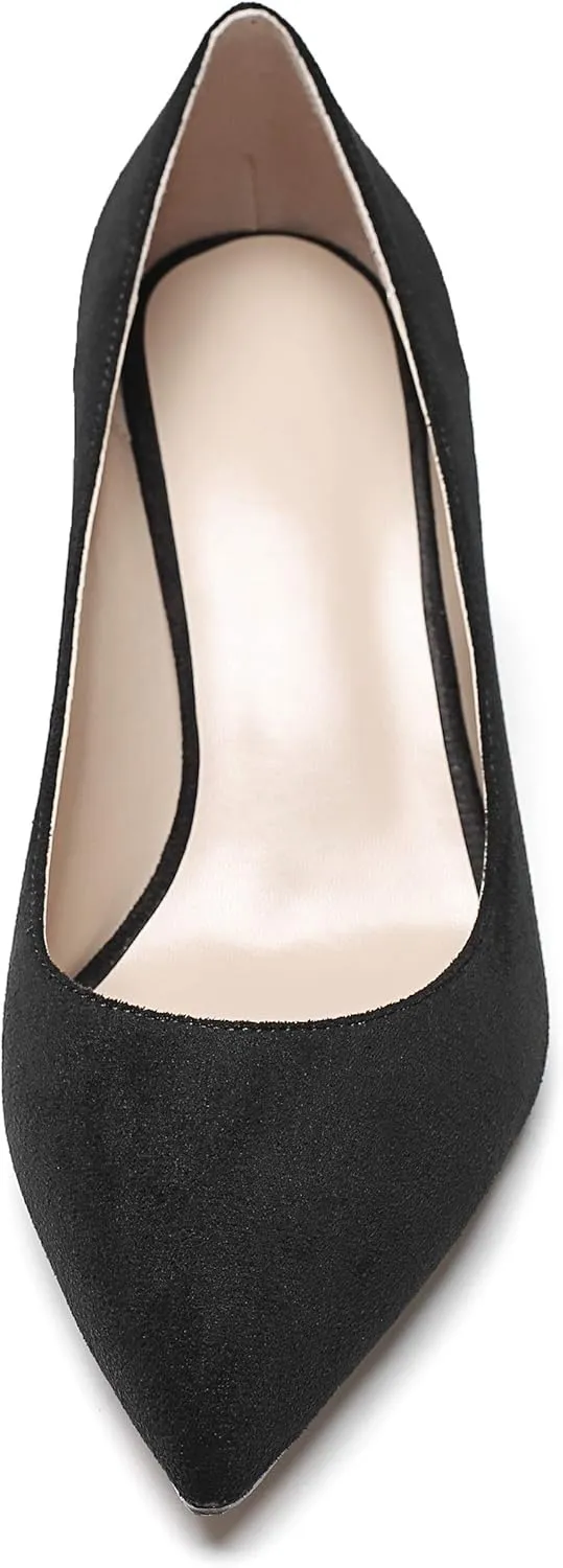 SAMMITOP Women's Pointed Toe Mid Heel Classic Pumps Slip On Elegant Formal Party Dress Shoes