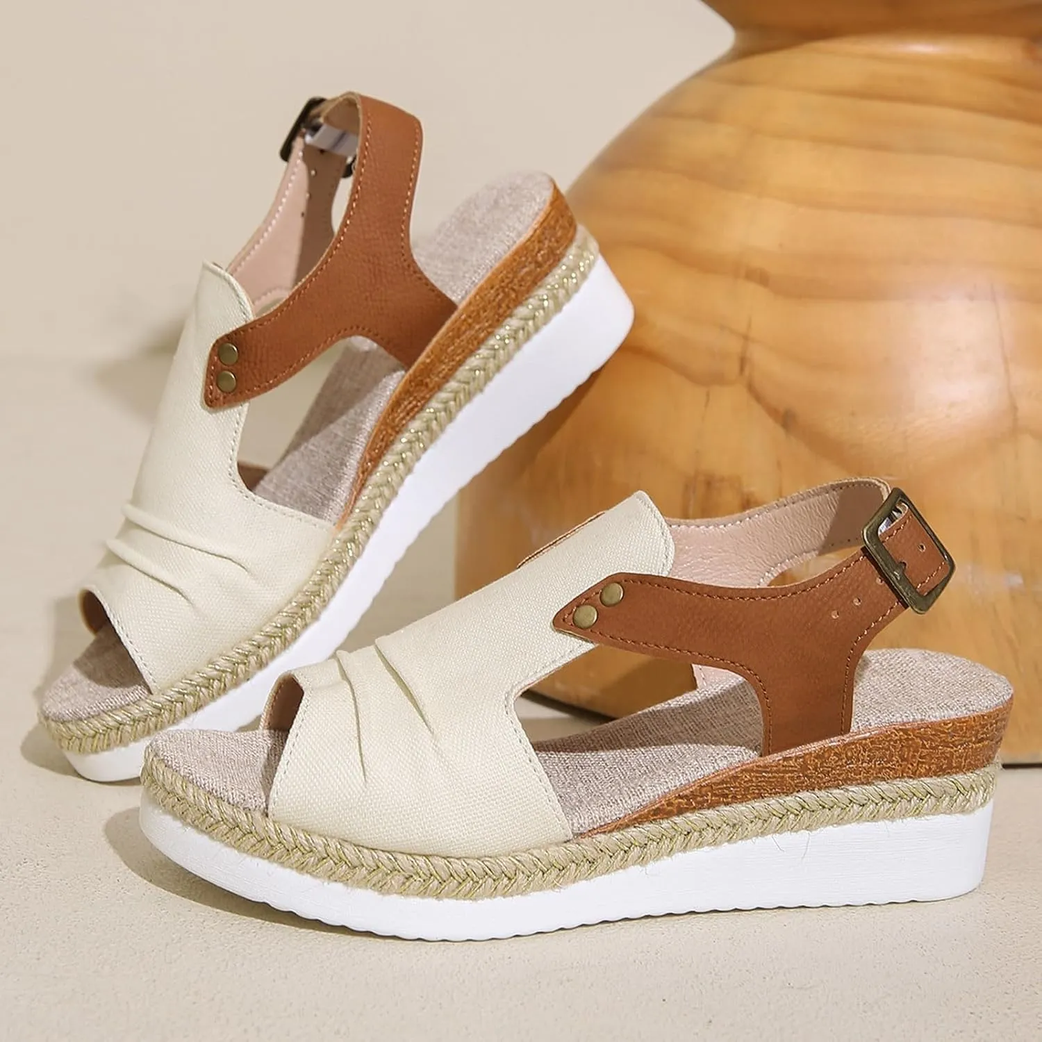 Sandals for Women 2024 Espadrilles Comfort Ladies Fish Mouth Breathable Bohemian Beach Buckle Women's Platform Sandals
