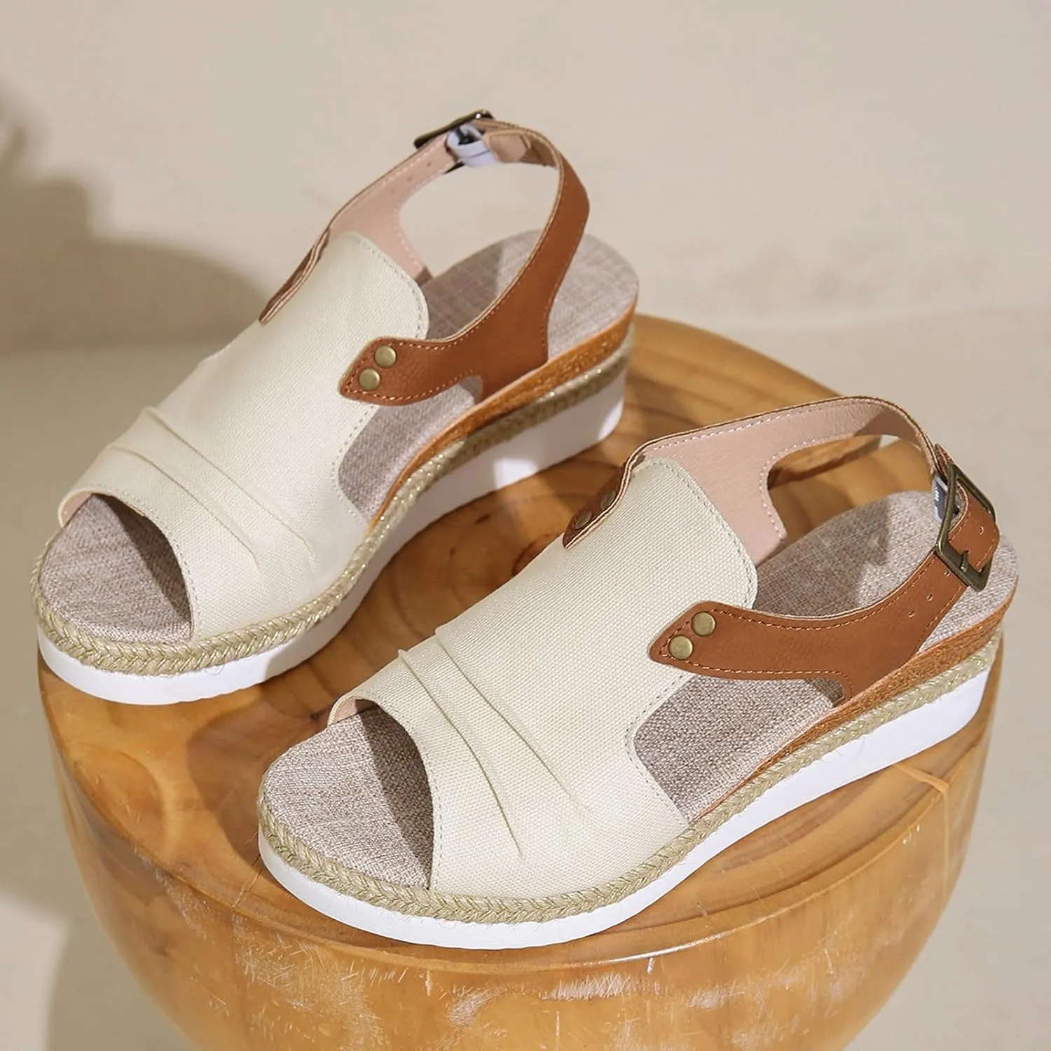 Sandals for Women 2024 Espadrilles Comfort Ladies Fish Mouth Breathable Bohemian Beach Buckle Women's Platform Sandals