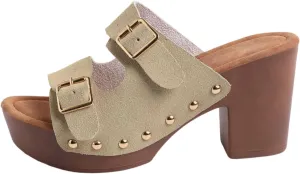 Sandals for Women 2025 Chunky Platform Mules Sandals Slip on Block Heels Square Toe High Heeled Dress Shoes
