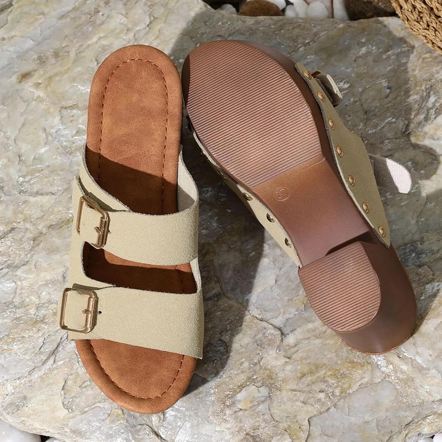 Sandals for Women 2025 Chunky Platform Mules Sandals Slip on Block Heels Square Toe High Heeled Dress Shoes