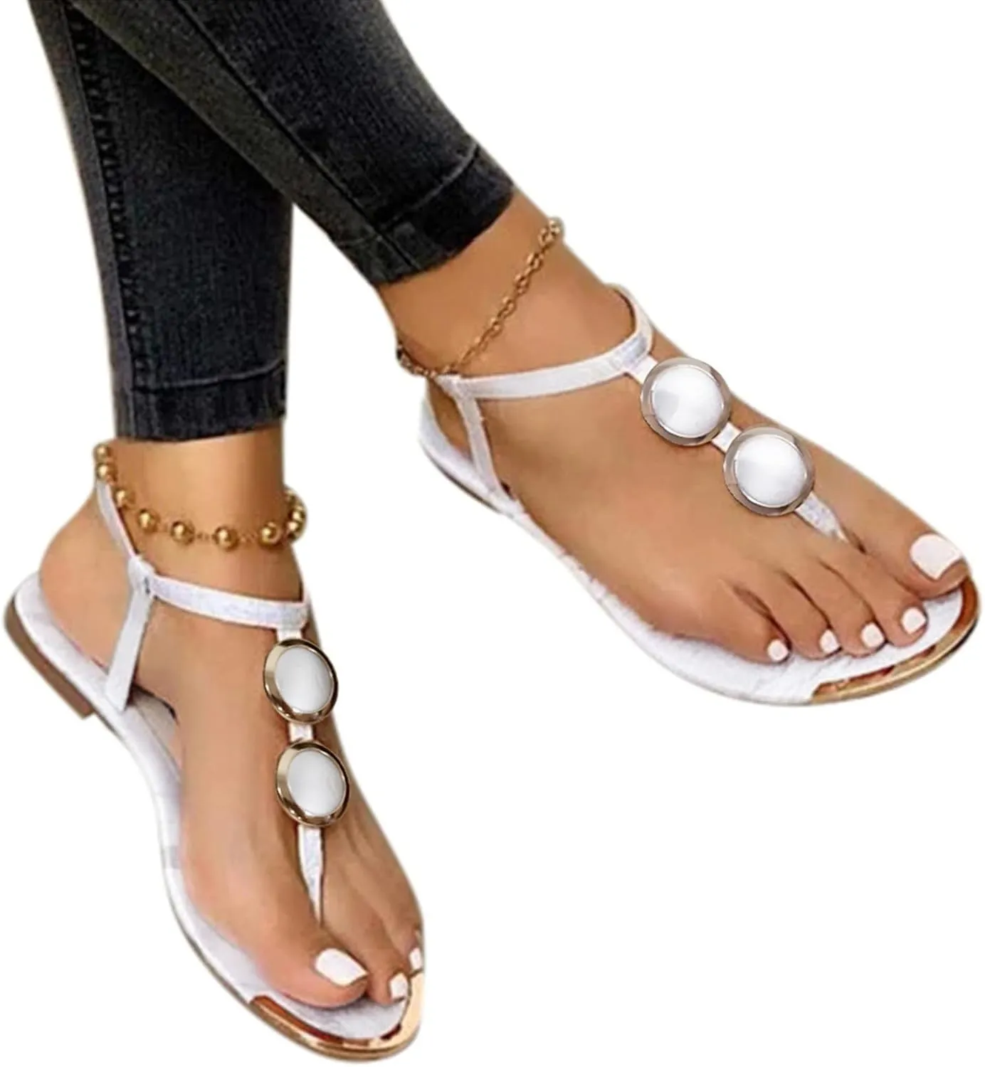 Sandals for Women,Sandals Flat Summer Women Casual Slippers Shoes Retro Ladies Crystal Women's Fashion Sandals