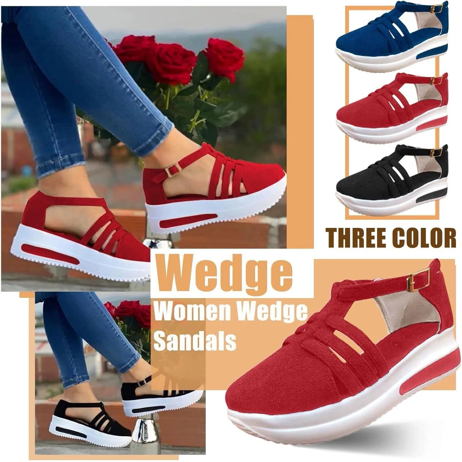 Sandals Women Causal Summer 2023 Peep Toe Platform Sandal Wedges Ankle Buckle Shoes Ladies Flip Flops Sandals