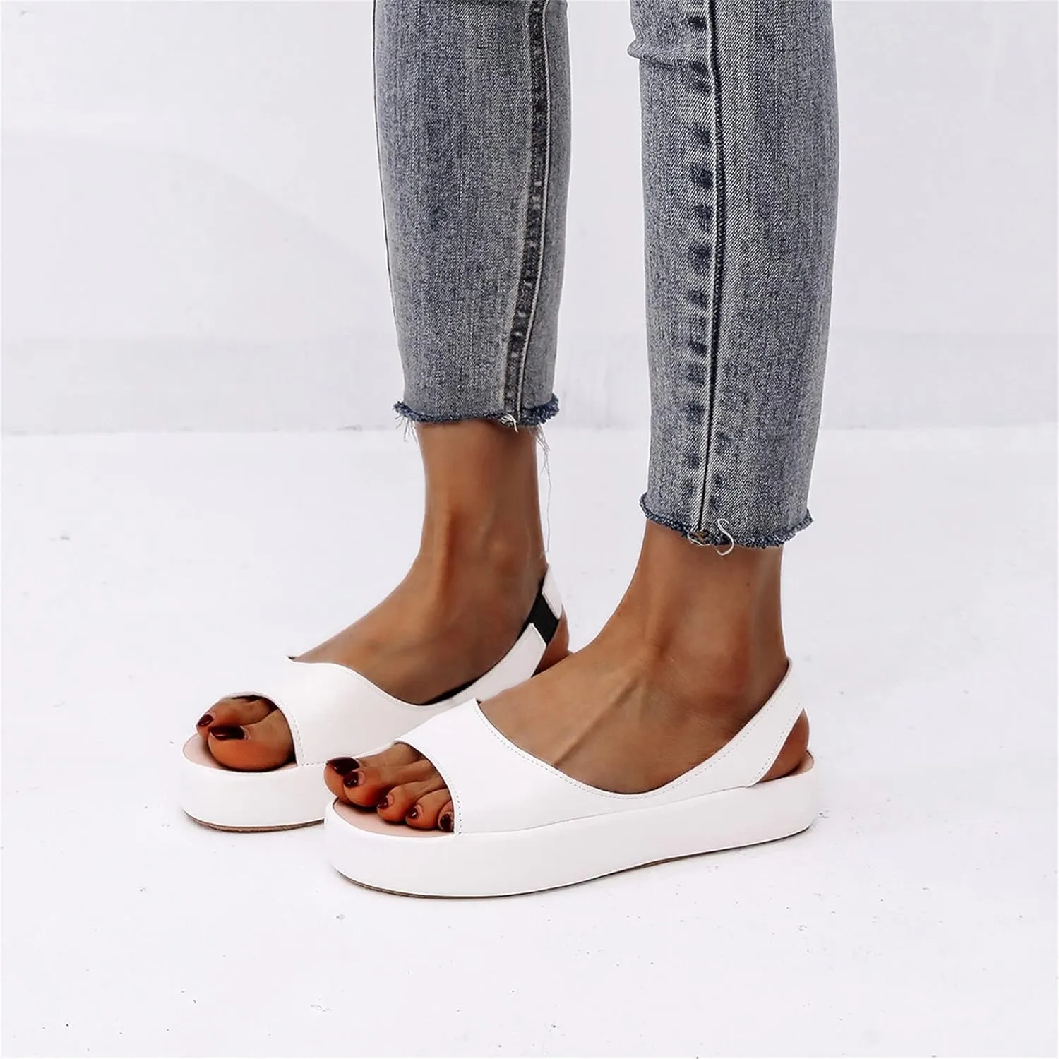 Sandals Women Dressy Casual Round Toe Solid Color Comfort Shoes Fashion Lightweight Flat Sandal Cute Preppy Shoe