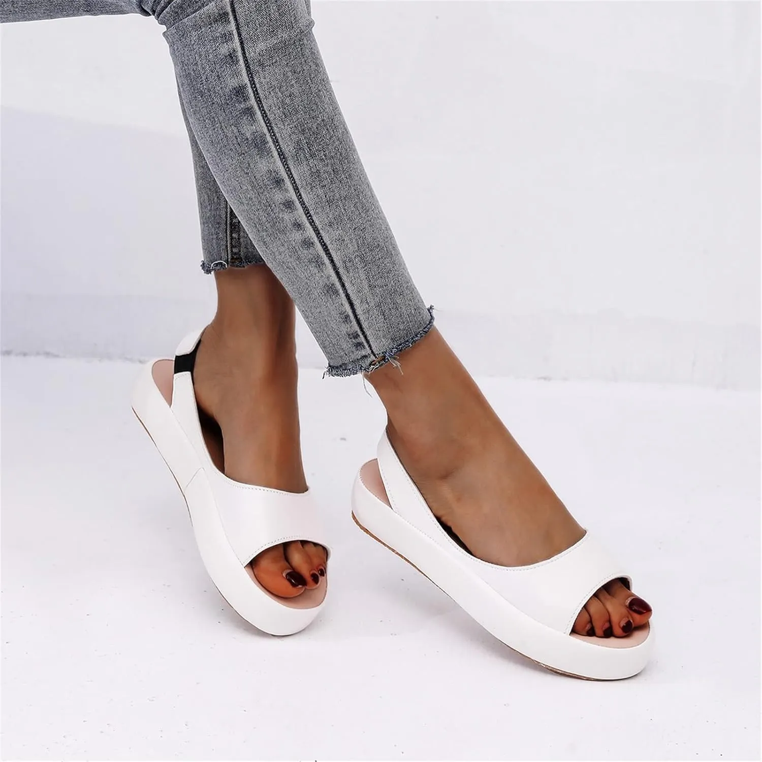 Sandals Women Dressy Casual Round Toe Solid Color Comfort Shoes Fashion Lightweight Flat Sandal Cute Preppy Shoe