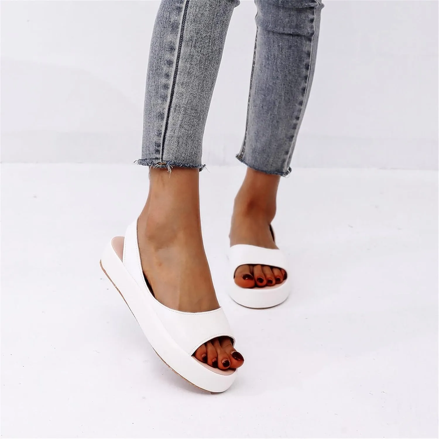 Sandals Women Dressy Casual Round Toe Solid Color Comfort Shoes Fashion Lightweight Flat Sandal Cute Preppy Shoe