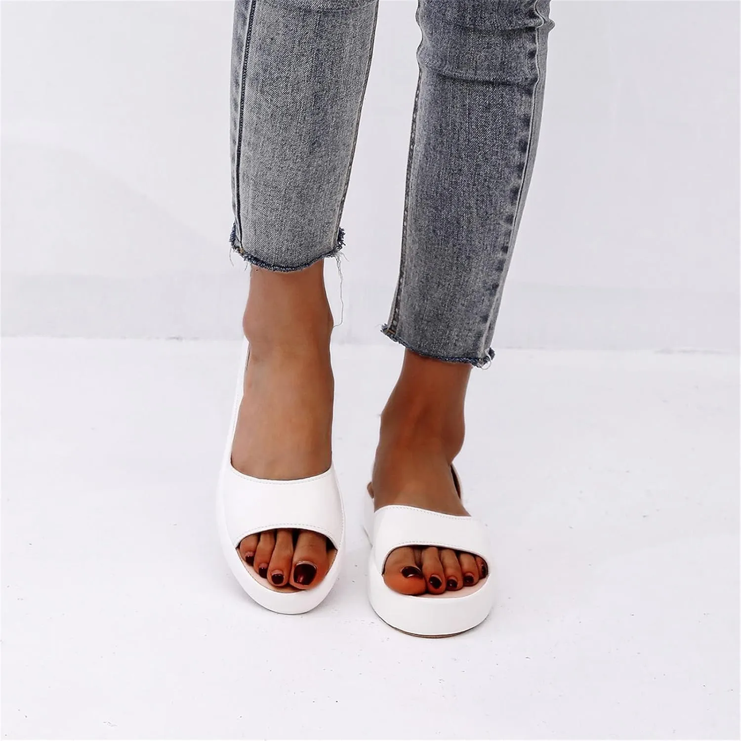 Sandals Women Dressy Casual Round Toe Solid Color Comfort Shoes Fashion Lightweight Flat Sandal Cute Preppy Shoe