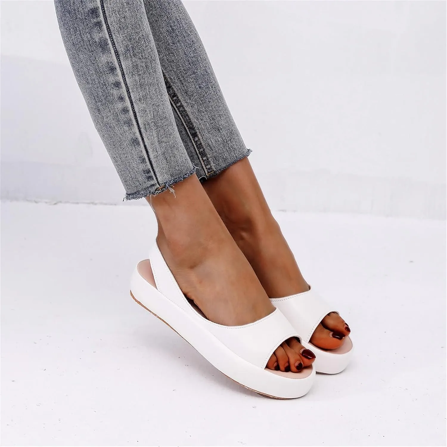 Sandals Women Dressy Casual Round Toe Solid Color Comfort Shoes Fashion Lightweight Flat Sandal Cute Preppy Shoe