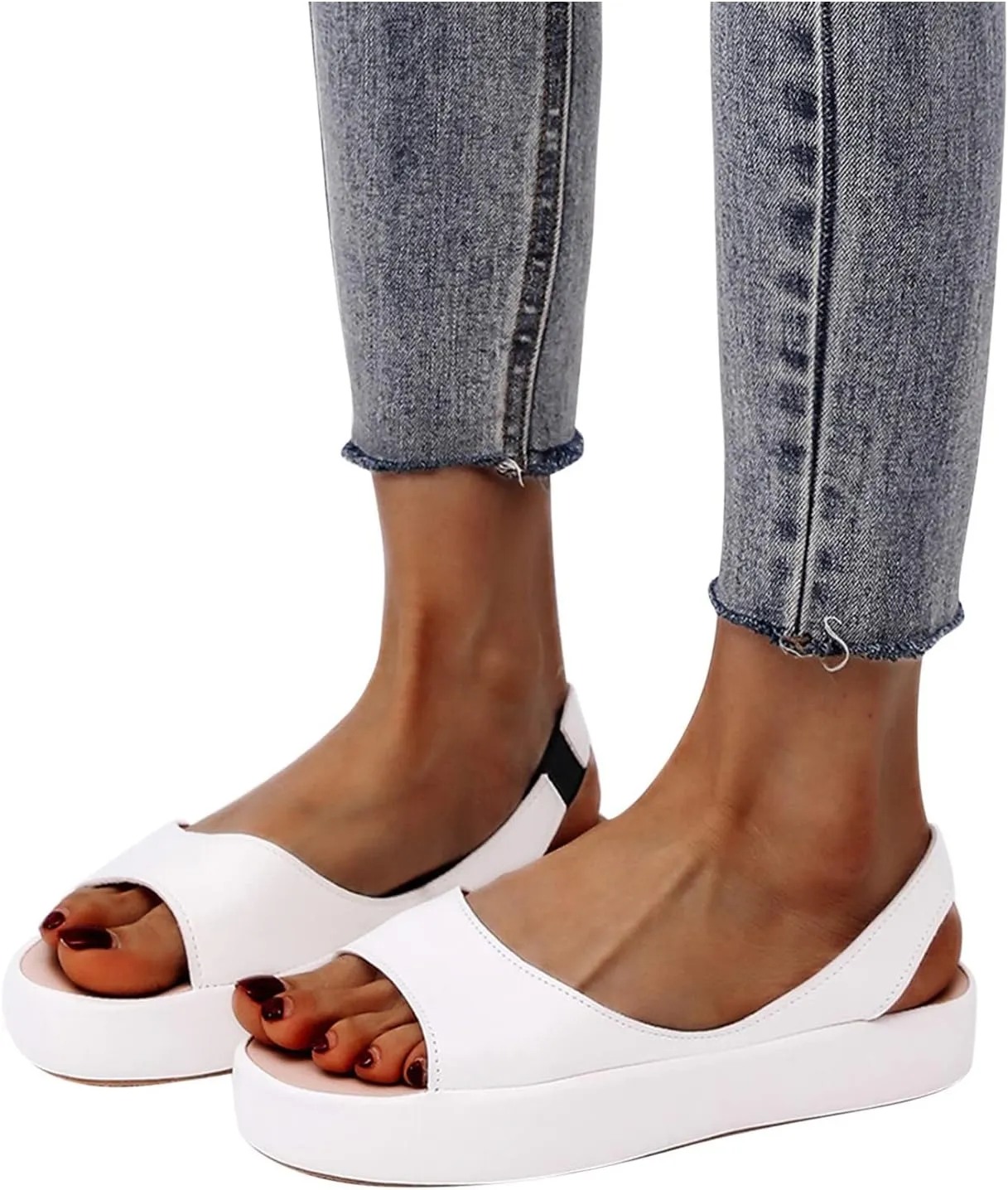 Sandals Women Dressy Casual Round Toe Solid Color Comfort Shoes Fashion Lightweight Flat Sandal Cute Preppy Shoe