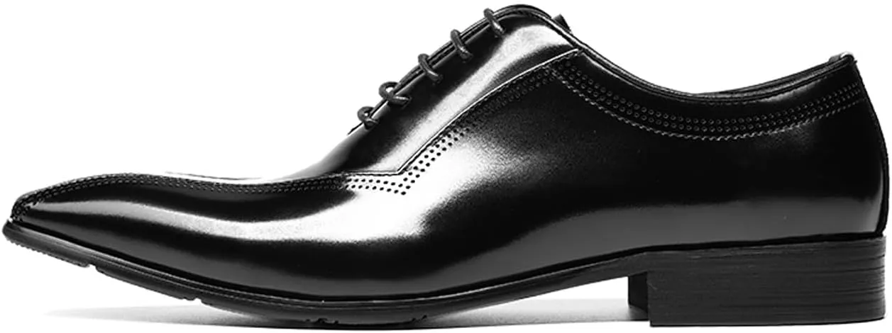 Santimon Mens Oxfords Dress Formal Shoes - Genunie Leather Pointed Toe Fashion Tuxedo Business Casual Derby - Modern Prom Wedding Suit Shoes