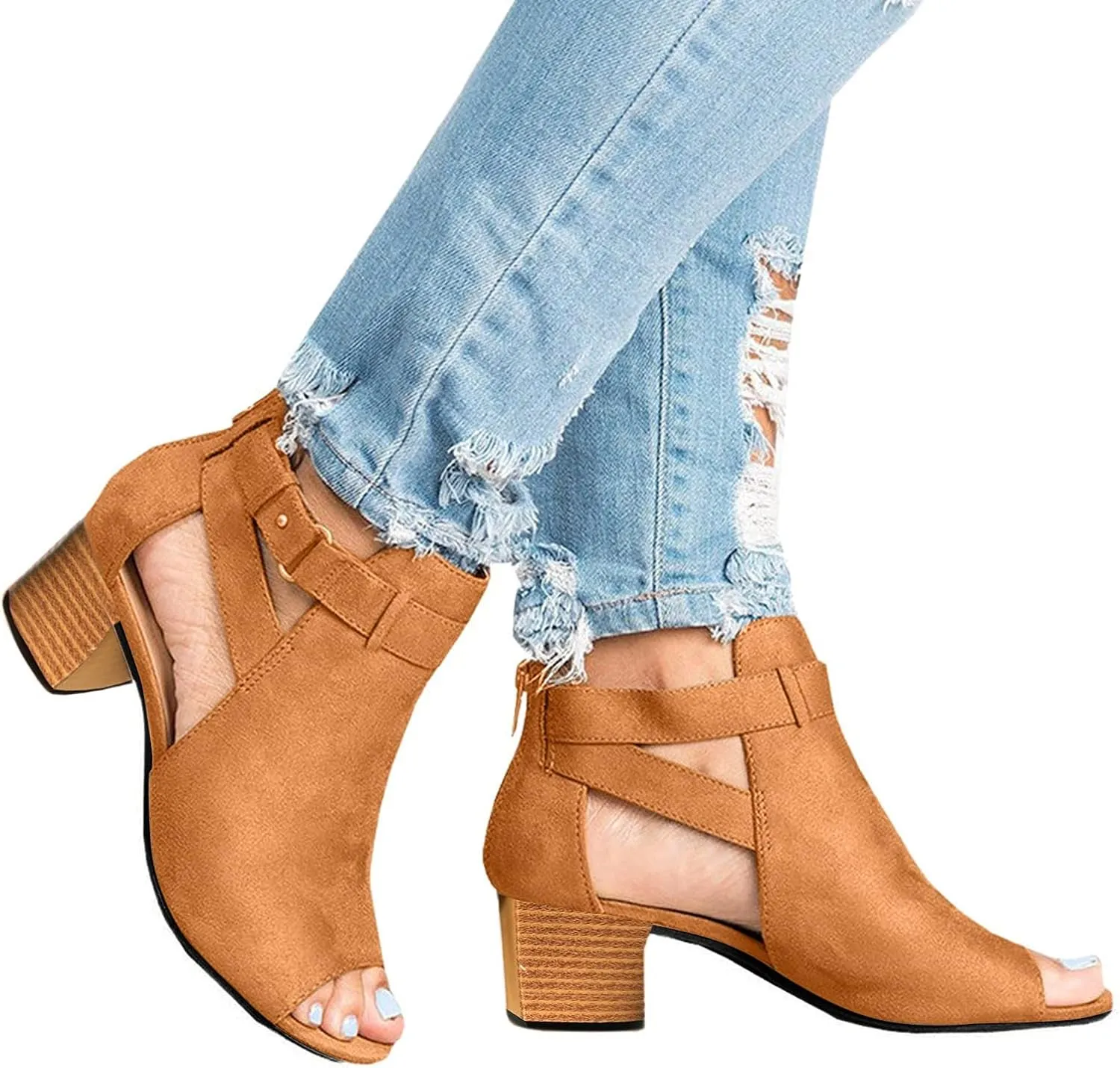 Shoes for Women Dressy, Womens Sandals Suede Peep Toe Ankle Booties Cut Out Stacked Block Heel Ankle Boots