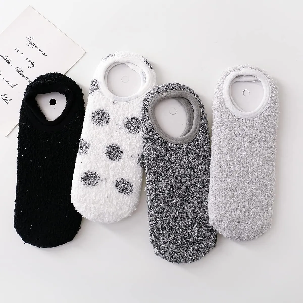 SKOLA 4/6 Pairs Cozy Winter Fuzzy Women Socks Grip Slippers Fluffy House Non Skid Microfiber Socks