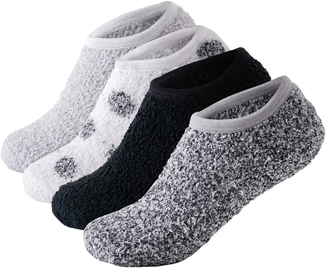 SKOLA 4/6 Pairs Cozy Winter Fuzzy Women Socks Grip Slippers Fluffy House Non Skid Microfiber Socks
