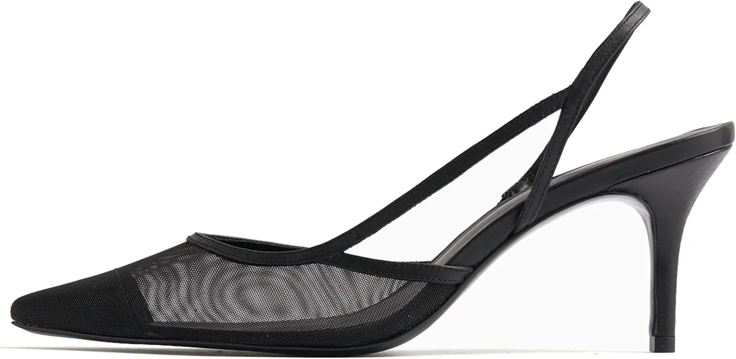Sling Back Heels Women Fashionable and Elegant Slingback Kitten Heels for Women with Pointed Tip Breathable Comfort