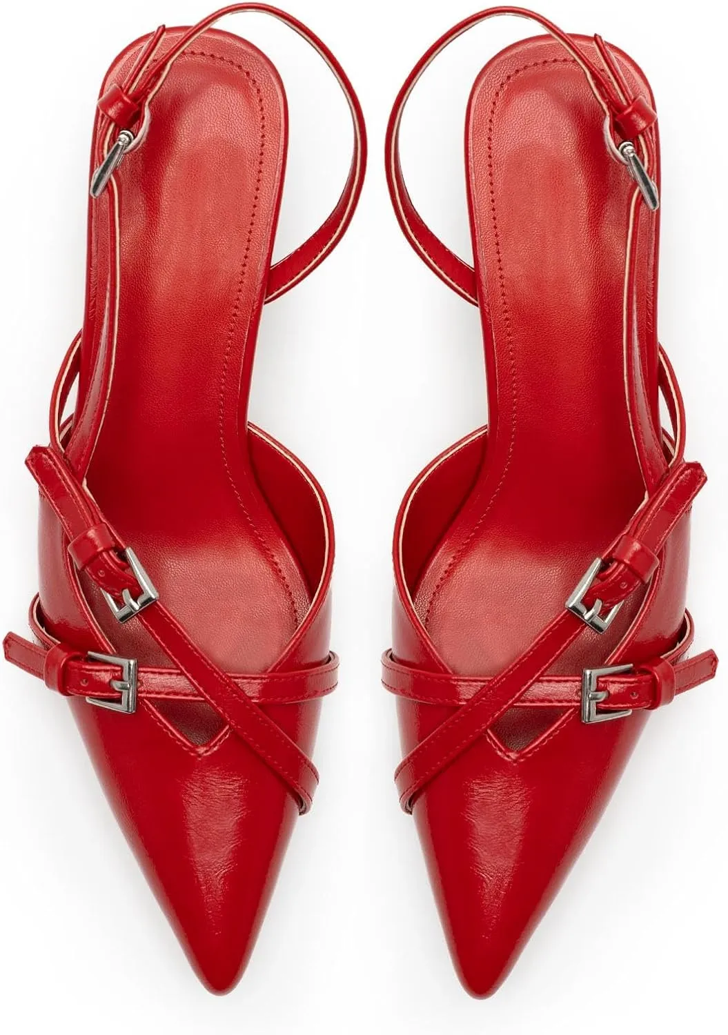 Slingback Kitten Heels for Women Pointed Toe Heels Closed Toe Low Heel Wedding Dress Pumps with Buckles Strap