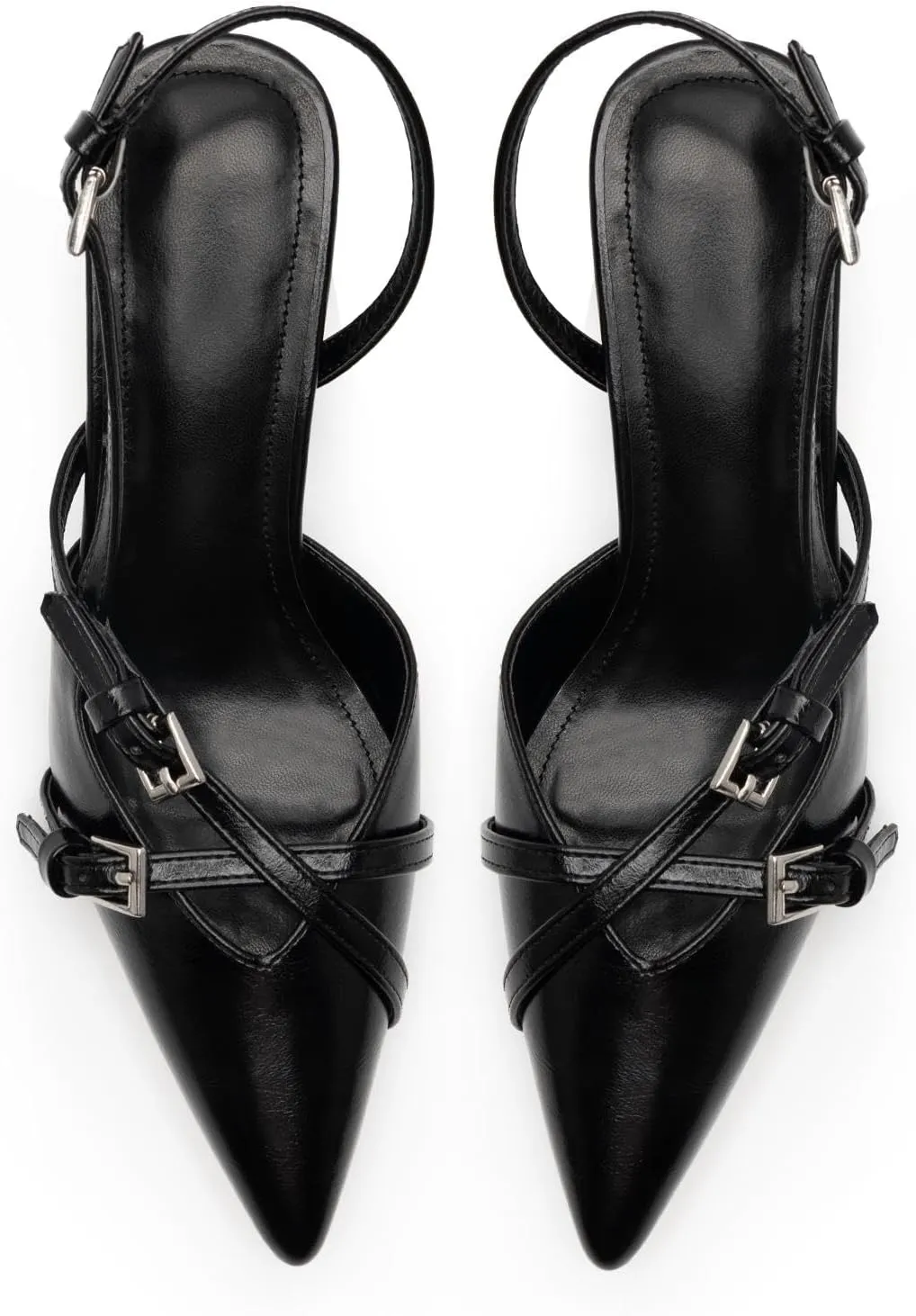 Slingback Kitten Heels for Women Pointed Toe Heels Closed Toe Low Heel Wedding Dress Pumps with Buckles Strap