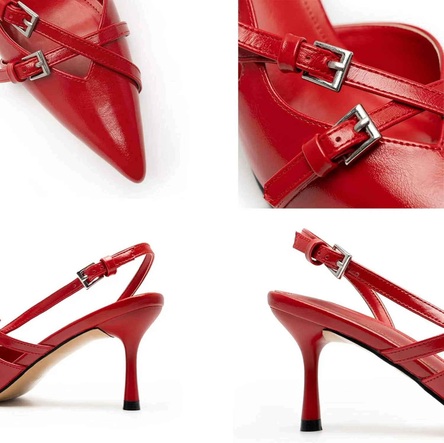 Slingback Kitten Heels for Women Pointed Toe Heels Closed Toe Low Heel Wedding Dress Pumps with Buckles Strap