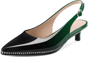 Slingback Low Heels Women Kitten Heel Rhinestones Beaded Pumps Closed Pointd Toe Shoes Slip On Event Party 1.5 Inch Dressy Sandals