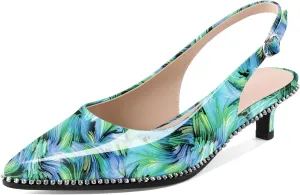 Slingback Low Heels Women Kitten Heel Rhinestones Beaded Pumps Closed Pointd Toe Shoes Slip On Event Party 1.5 Inch Dressy Sandals