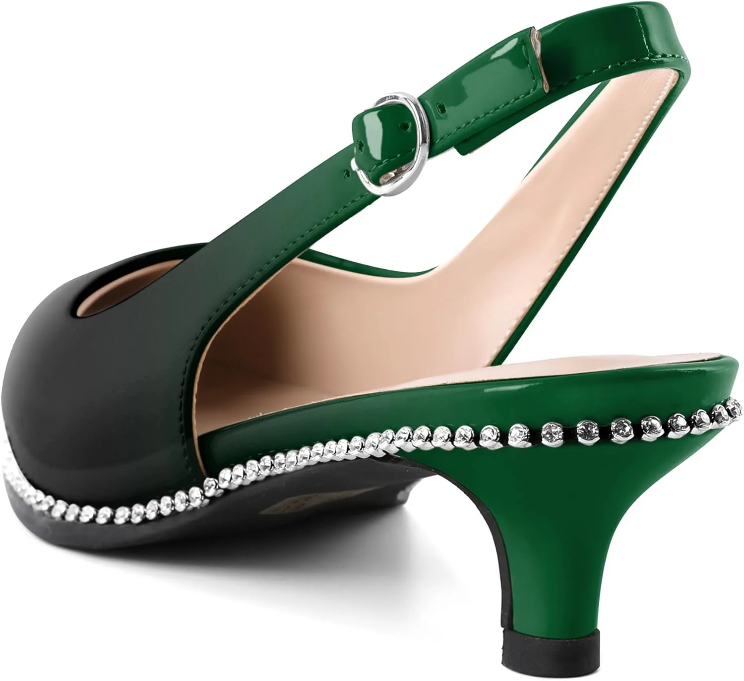 Slingback Low Heels Women Kitten Heel Rhinestones Beaded Pumps Closed Pointd Toe Shoes Slip On Event Party 1.5 Inch Dressy Sandals