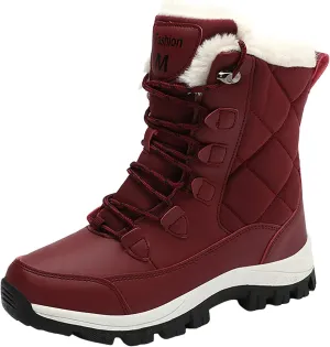 Snow Boots Womens Waterproof, Winter Snow Boots Lightweight Warm Faux Fur Lined Mid-Calf Booties Casual Cold Weather Comfortable Furry Mid Calf Warm Booties