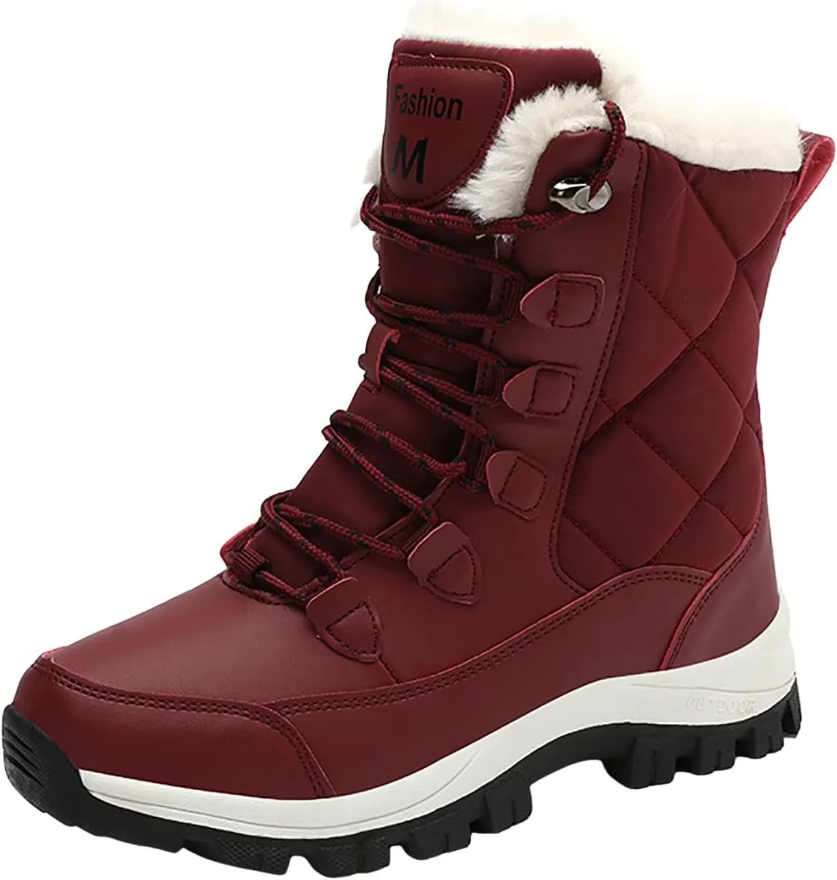 Snow Boots Womens Waterproof, Winter Snow Boots Lightweight Warm Faux Fur Lined Mid-Calf Booties Casual Cold Weather Comfortable Furry Mid Calf Warm Booties