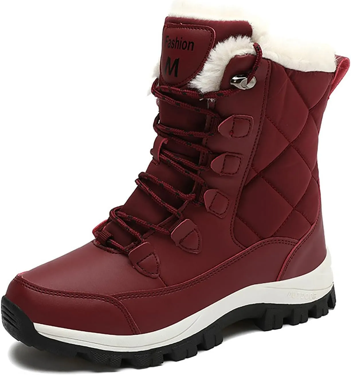 Snow Boots Womens Waterproof, Winter Snow Boots Lightweight Warm Faux Fur Lined Mid-Calf Booties Casual Cold Weather Comfortable Furry Mid Calf Warm Booties