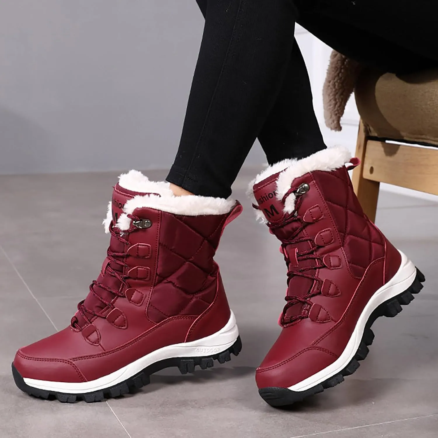 Snow Boots Womens Waterproof, Winter Snow Boots Lightweight Warm Faux Fur Lined Mid-Calf Booties Casual Cold Weather Comfortable Furry Mid Calf Warm Booties
