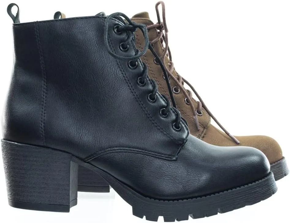 Soda Lace Up Military Combat Ankle Boots w Lug Sole & Side Zipper Nevitt Black 6