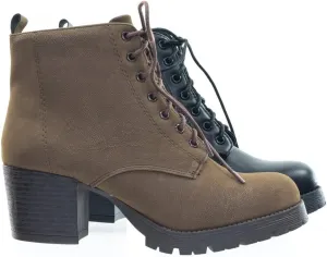 Soda Lace Up Military Combat Ankle Boots w Lug Sole & Side Zipper Nevitt Brown 8