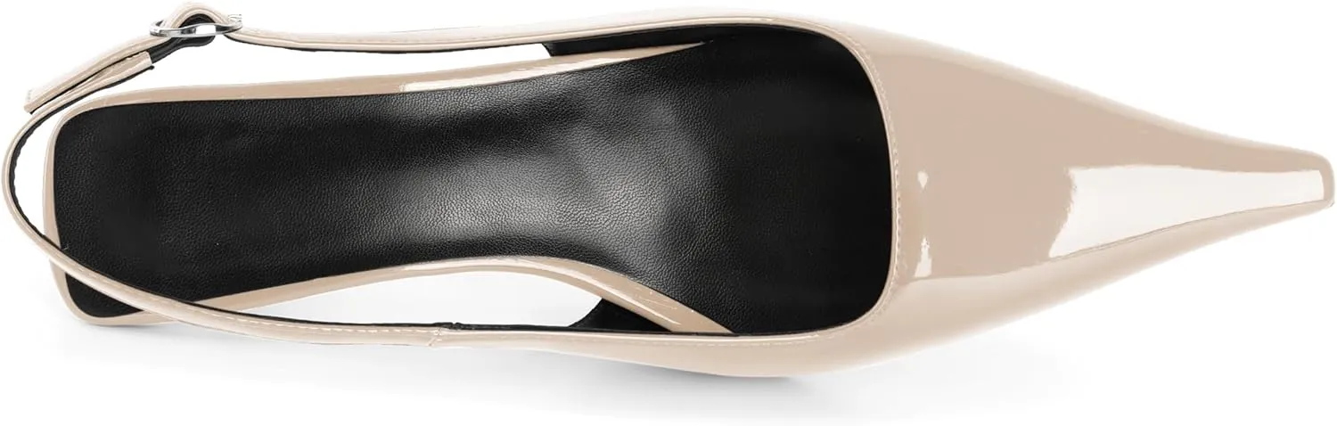 Soireelady Womens Pointed Toe Slingback Heels Kitten Low Heel Pumps Party Dress Shoes 2 Inch