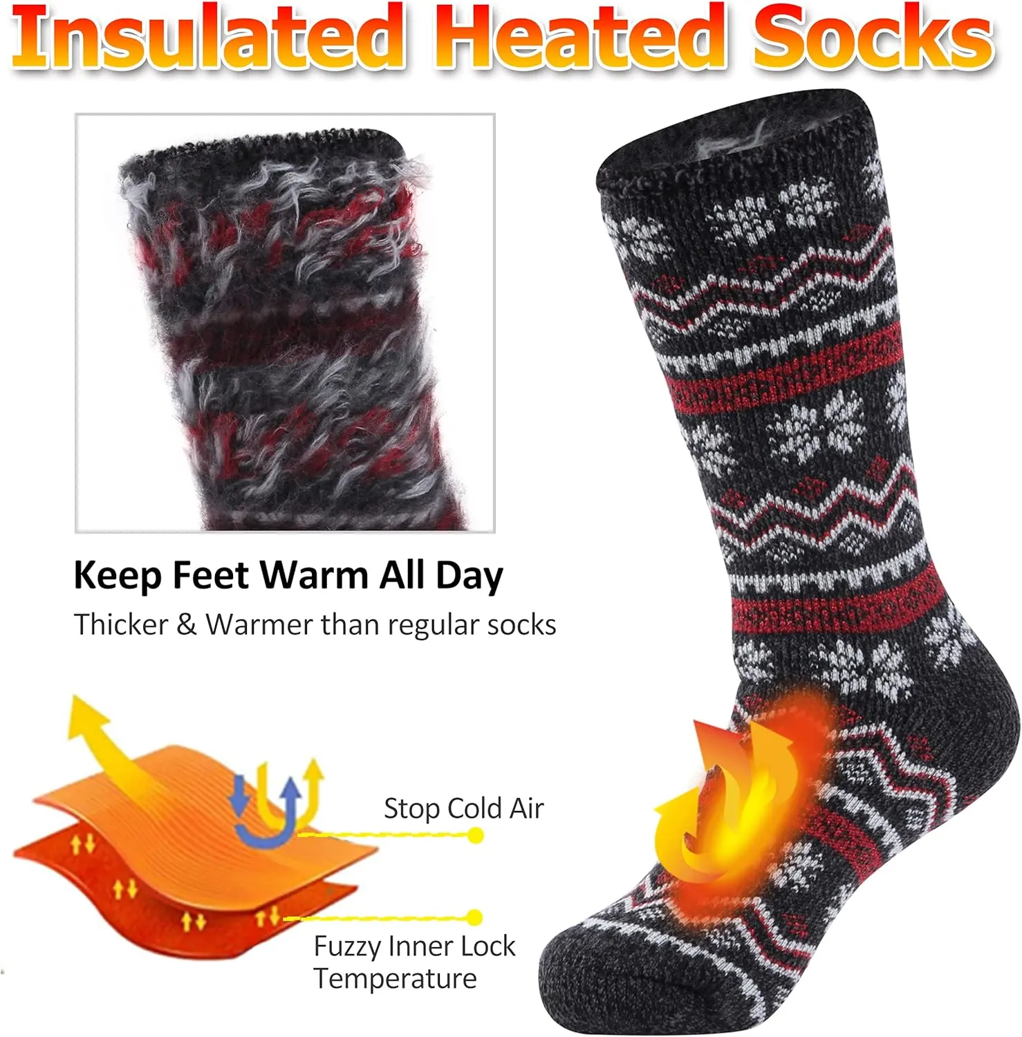 SPST Warm Thermal Socks, Men Women Winter Extra Thick Insulated Fuzzy Heated Heavy Crew Boot Socks for Cold Weather