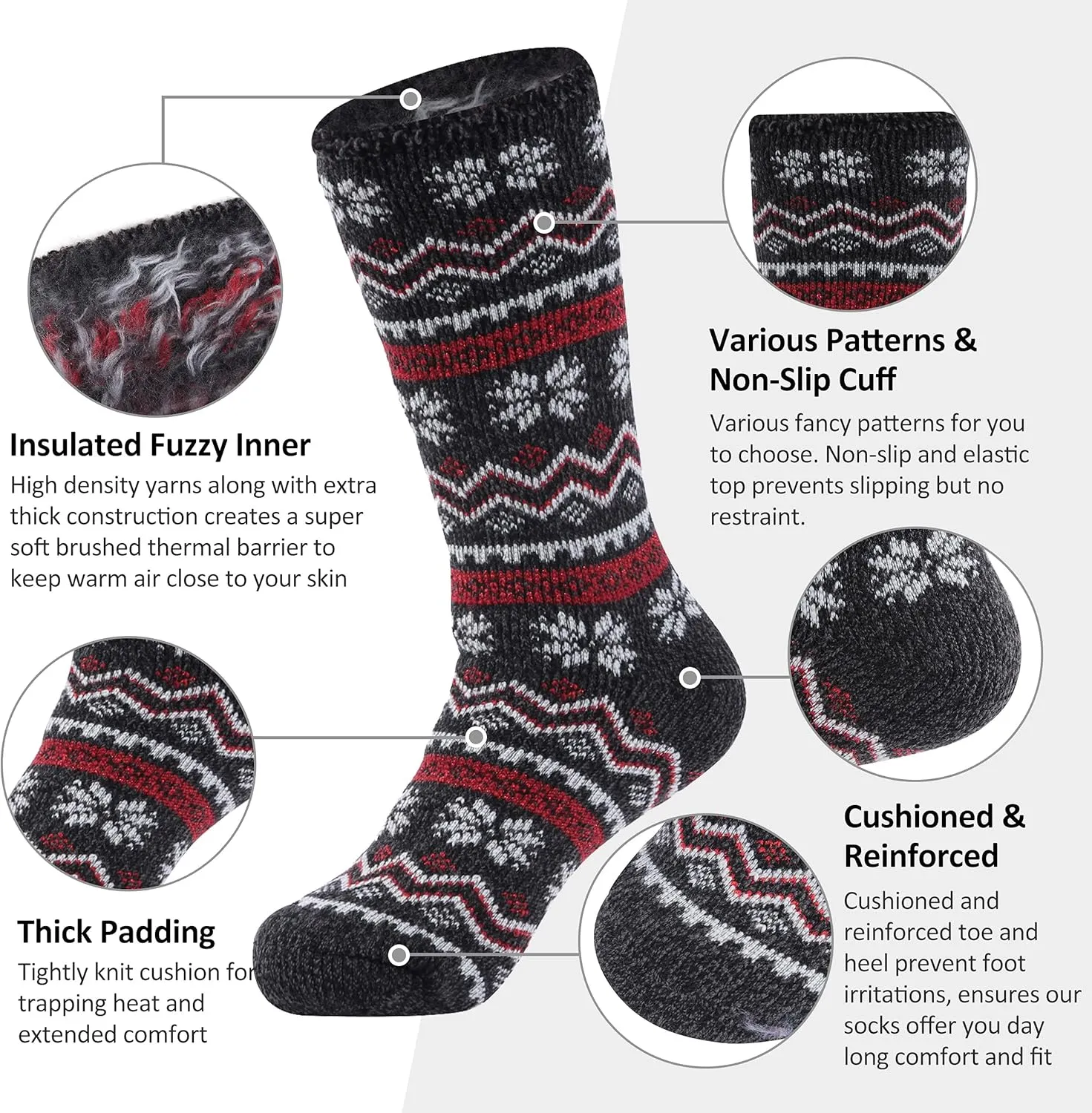 SPST Warm Thermal Socks, Men Women Winter Extra Thick Insulated Fuzzy Heated Heavy Crew Boot Socks for Cold Weather