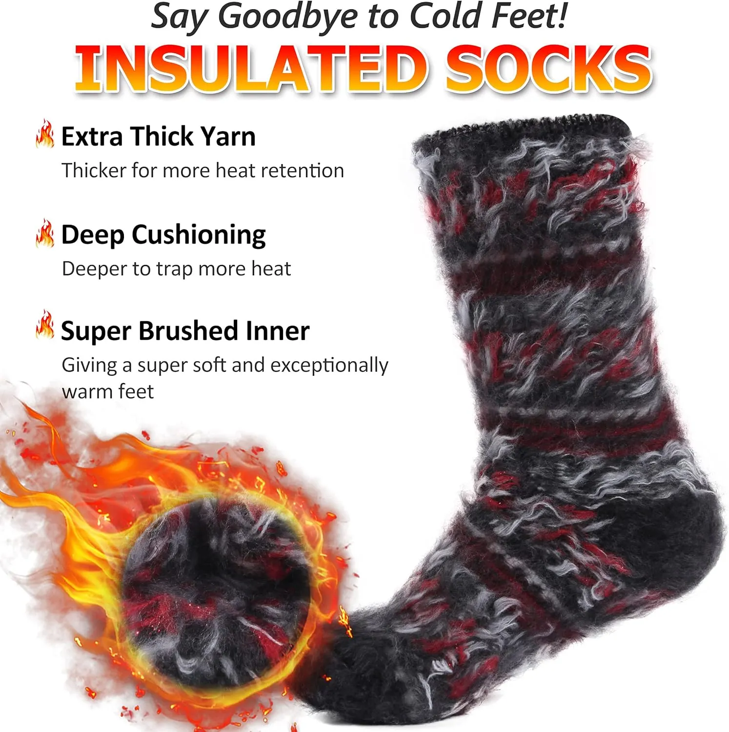 SPST Warm Thermal Socks, Men Women Winter Extra Thick Insulated Fuzzy Heated Heavy Crew Boot Socks for Cold Weather