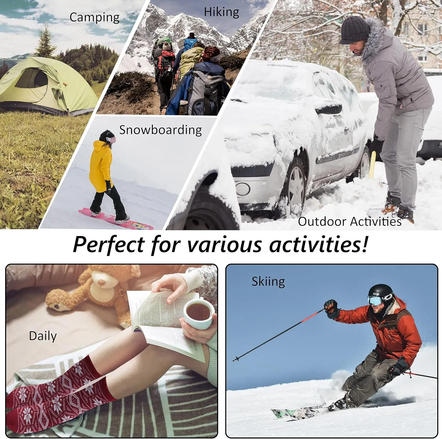 SPST Warm Thermal Socks, Men Women Winter Extra Thick Insulated Fuzzy Heated Heavy Crew Boot Socks for Cold Weather