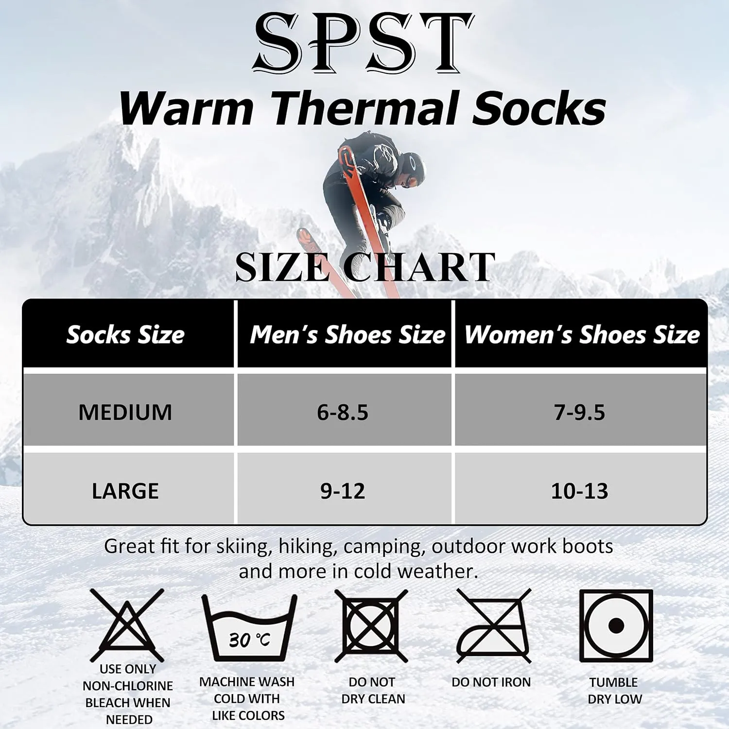 SPST Warm Thermal Socks, Men Women Winter Extra Thick Insulated Fuzzy Heated Heavy Crew Boot Socks for Cold Weather